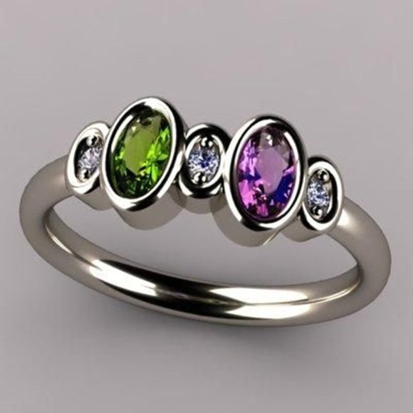 🔥 925 Silver Color Imitate Zircon Colorful CZ Rings for Women, HA4463-6 - Picture 1 of 3